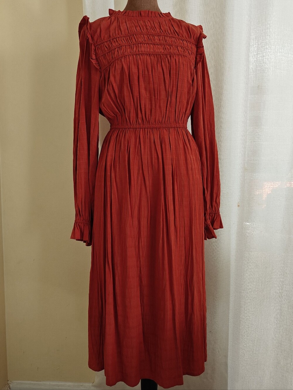 Smocked Rust Prairie Midi Dress